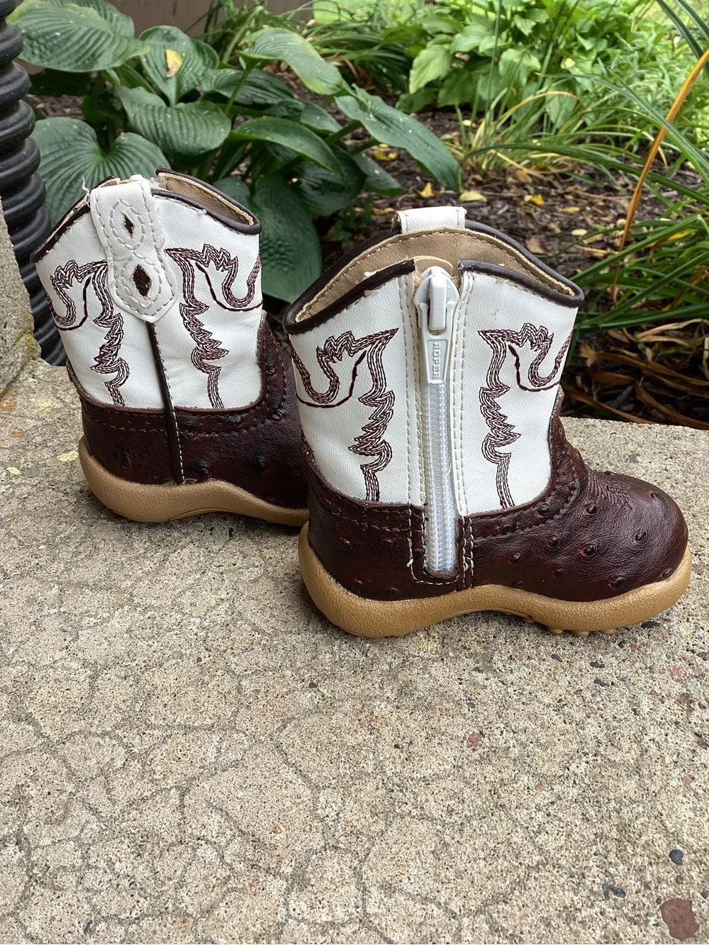 Roper Cowbaby Faux Ostrich Jed Western Boots Mismatched Sizes 1 & 2
